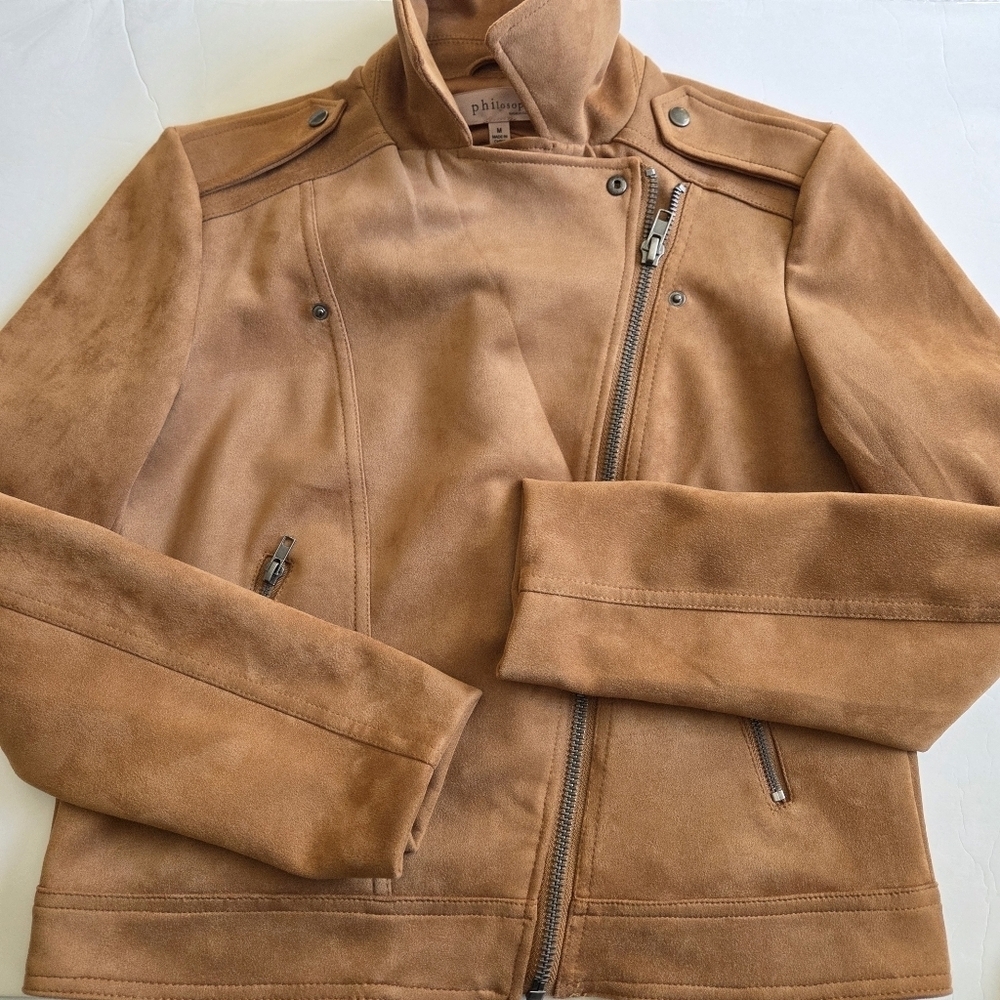Tan Suede Anthropologie Women's Moto Jacket - Picture 3 of 10